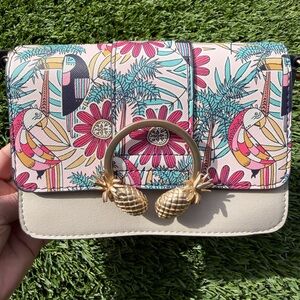 Accessorize Tropical Parrot Print Crossbody Bag with Gold Pineapple Accents